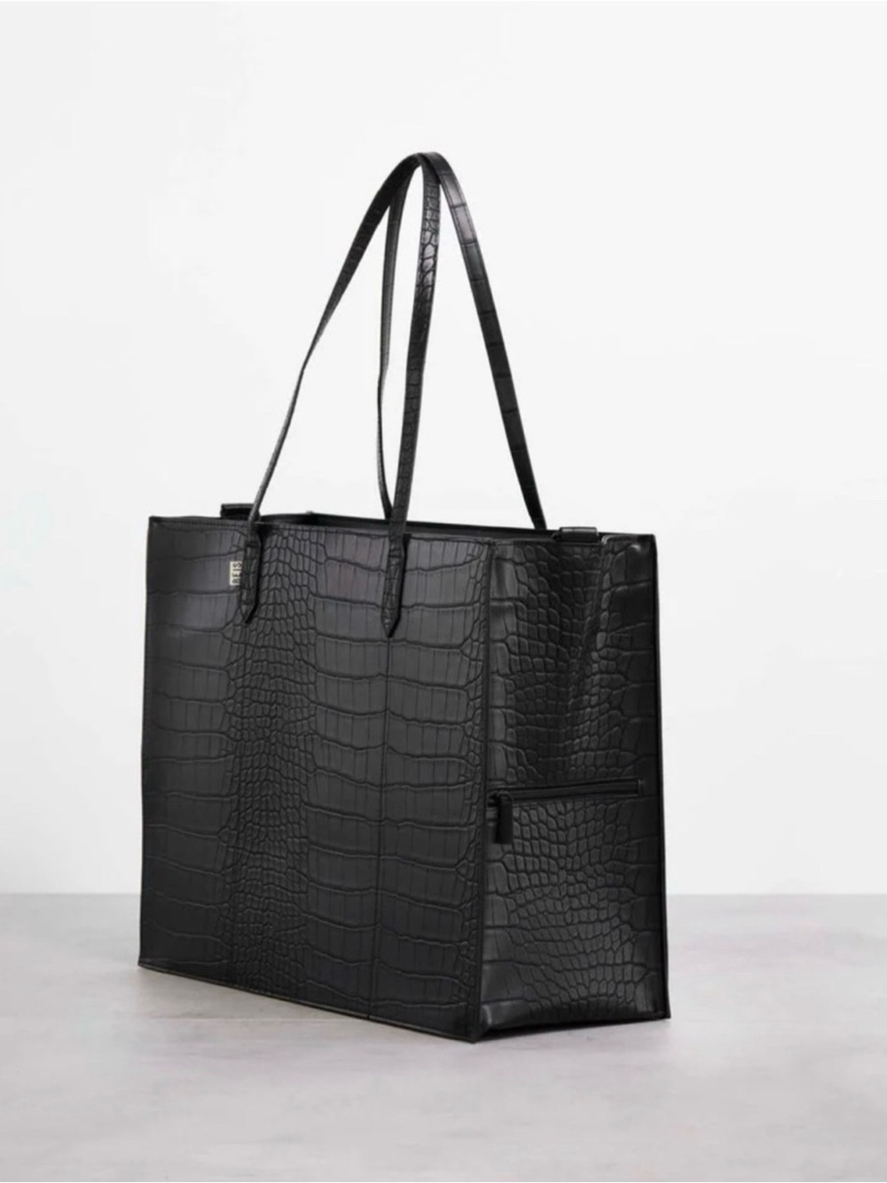 BEIS Black Croc-Embossed Structured Tote